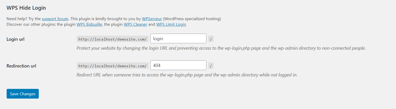 WPS Hid Login section the Settings in WordPress