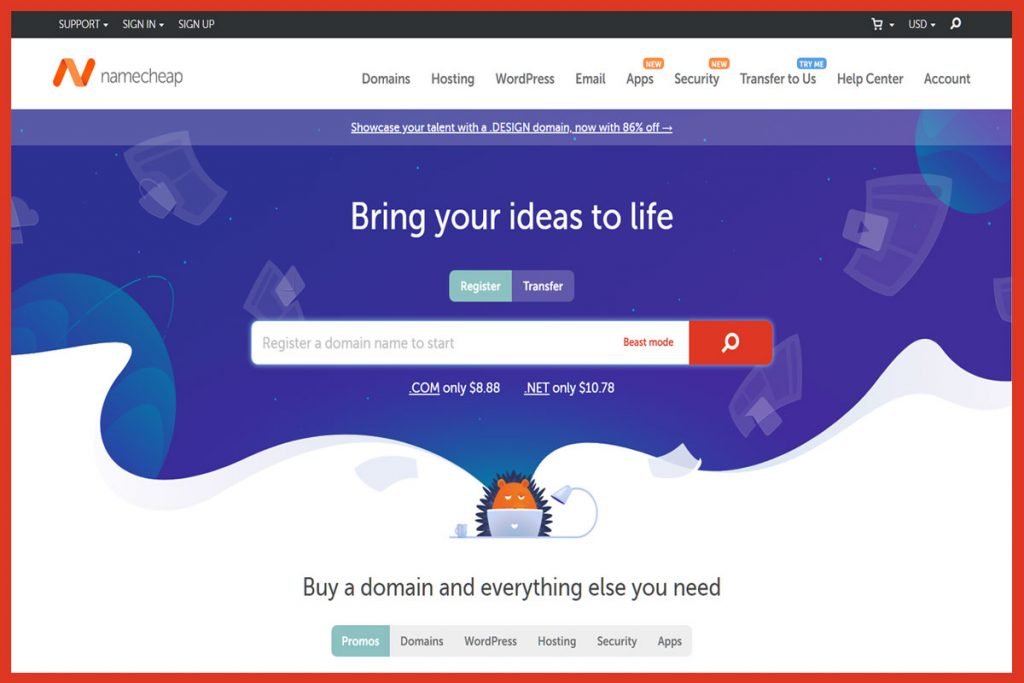 Namecheap screenshot